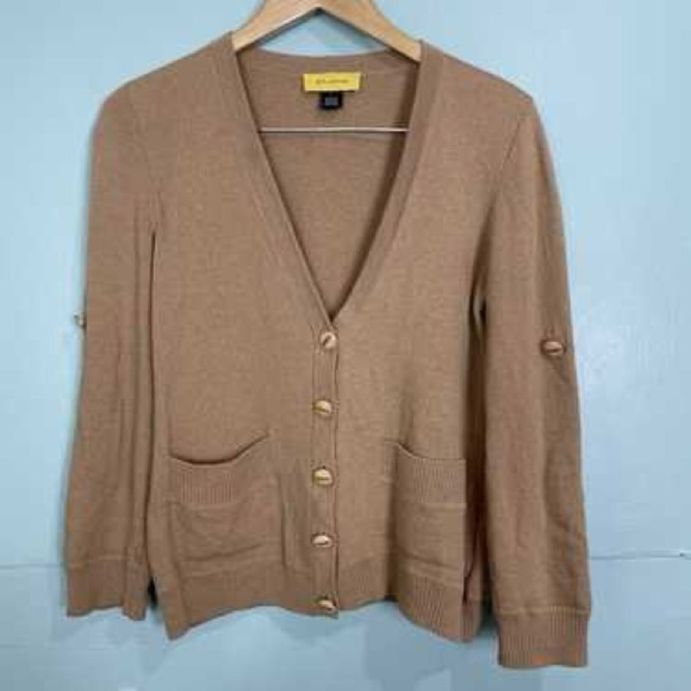 St. John Camel Button-Up Cardigan